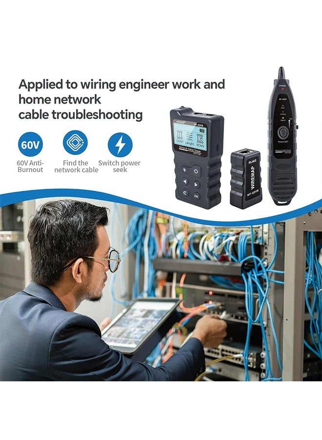 نويافا جهاز اختبار كابل الشبكة المتقدم من  مع PoE NCV ومصباح لـ CAT5e/CAT6/CAT6a، جهاز اختبار كابل تعقب الأسلاك متعدد الوظائف لتعقب خط الهاتف تحت الأرض لإصلاح المنزل  - Image 3