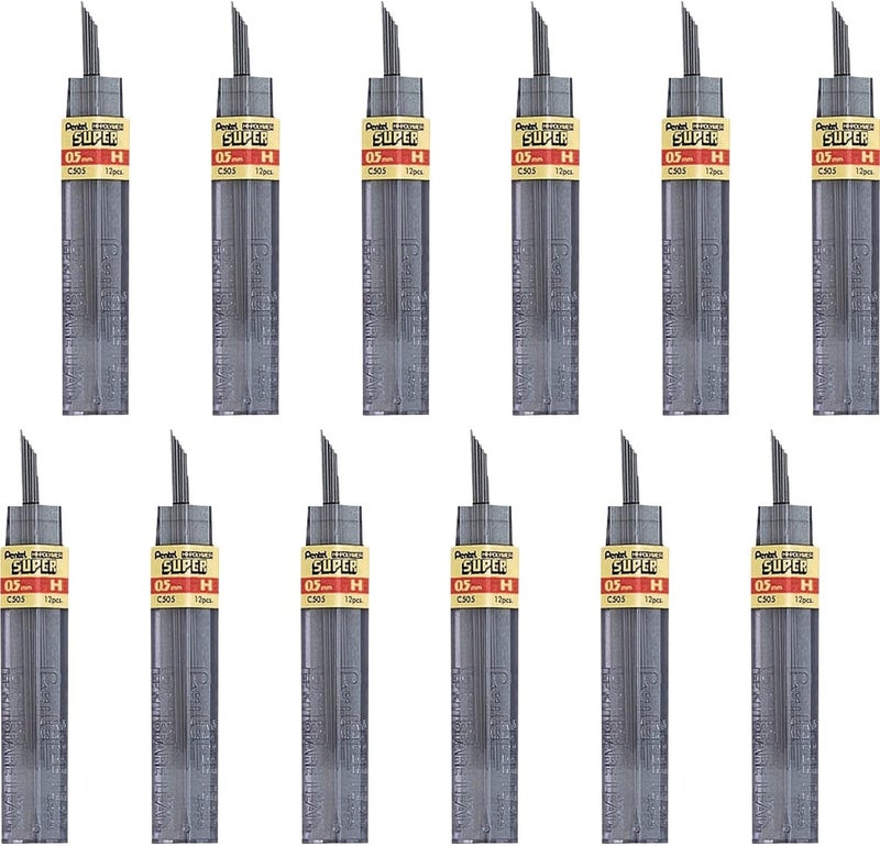 Pentel Super Hi-Polymer Lead Refill, 0.5mm, Fine, H, 144 Pieces of Lead (C505-H) - Image 1