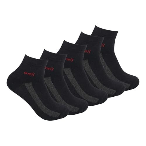 ONE8 By Virat Kohli ANTIMICROBIAL Cotton Breathable Daily-Wear/Running/Gym/Training Ankle Socks For Men (Pack of 5) | Black - Image 1