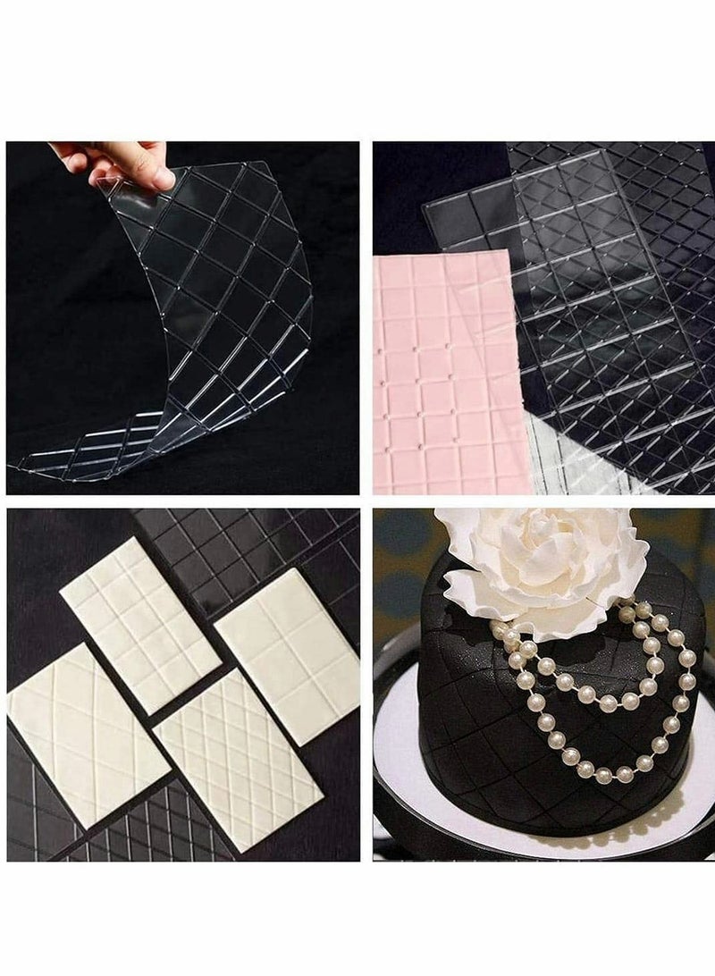 KASTWAVE Transparent Cake Fondant Impression Mat, Baking Decoration Tools,Square Diamond Grid Border Vine Lace Texture Embossed Mat for Decorating  - Image 1