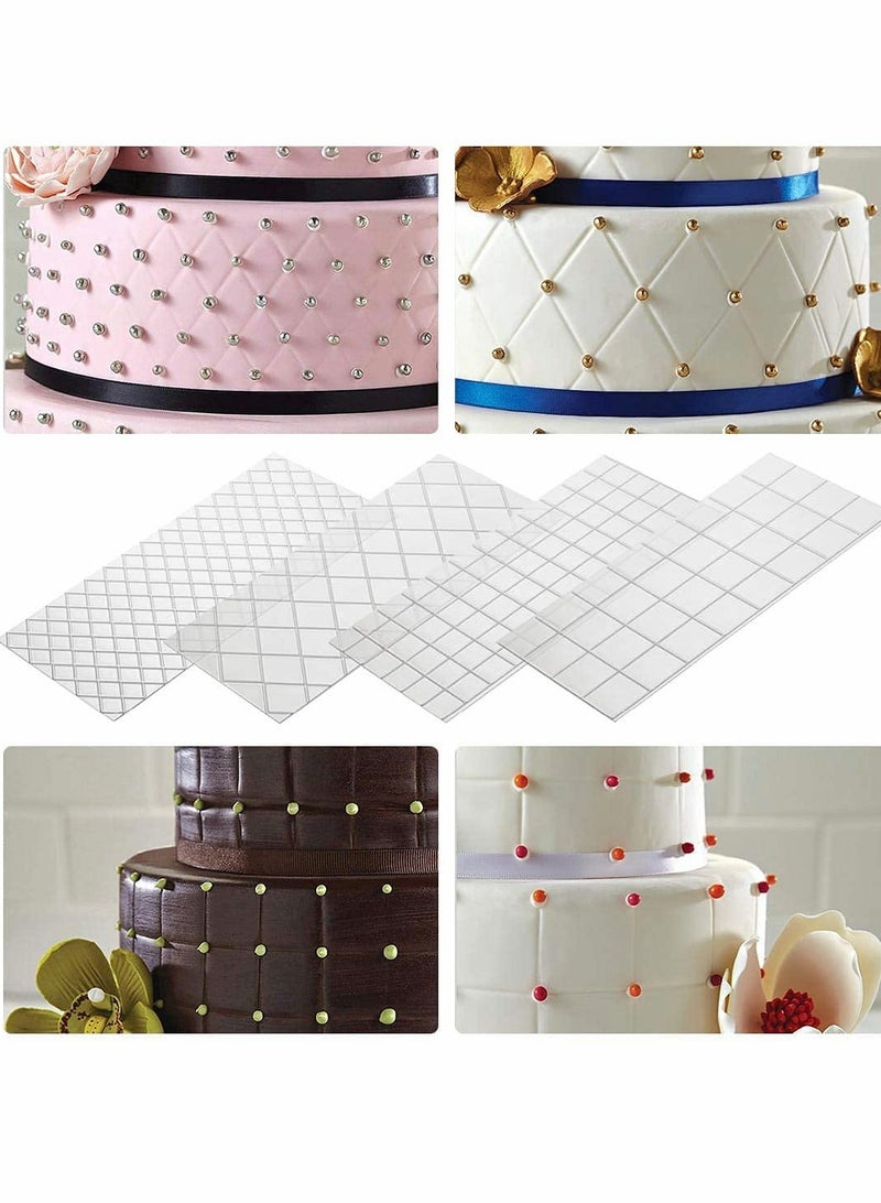 KASTWAVE Transparent Cake Fondant Impression Mat, Baking Decoration Tools,Square Diamond Grid Border Vine Lace Texture Embossed Mat for Decorating  - Image 2