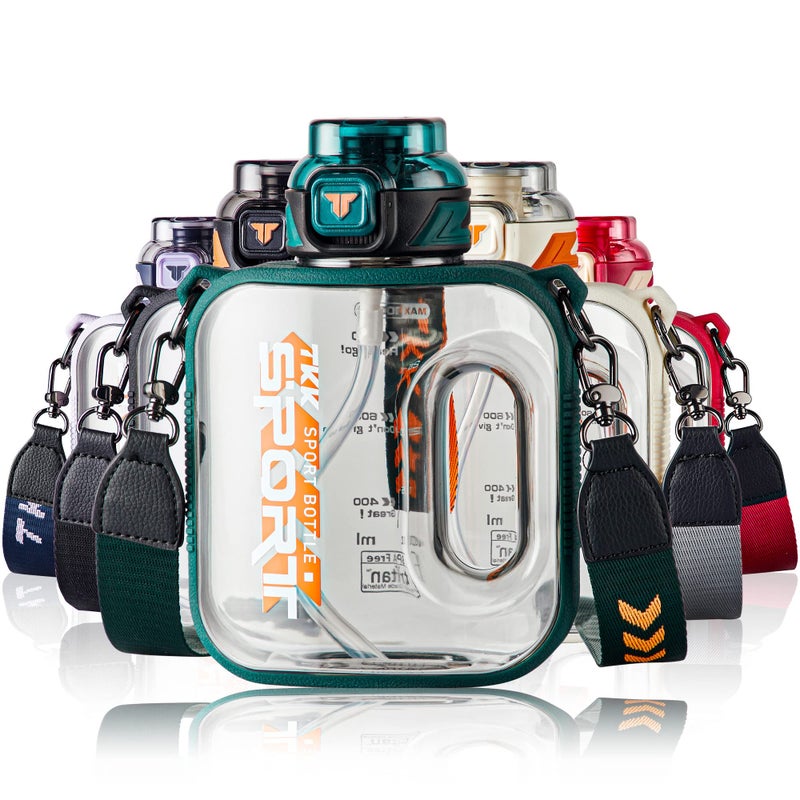 TKK زجاجة ماء رياضية TKK سعة 32 أونصة مع قشة - زجاجة ماء بلاستيكية كبيرة السعة - آمنة للغسل في غسالة الصحون 1 لتر خالية من BPA من مادة تريتان لليوغا والرياضة والسفر والتخييم في الهواء الطلق باللون الأخضر الفاتح - Image 1