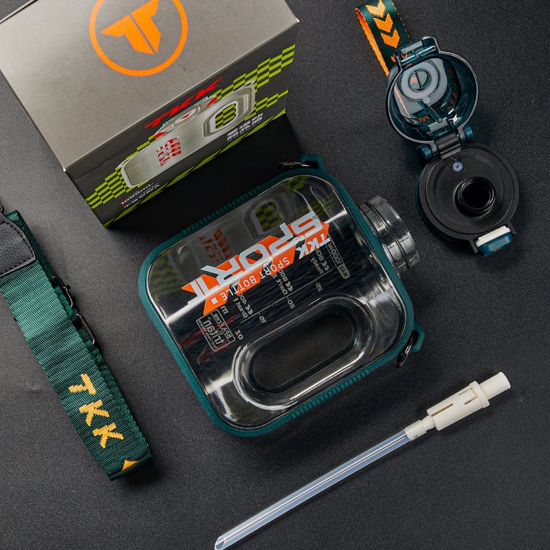 TKK زجاجة ماء رياضية TKK سعة 32 أونصة مع قشة - زجاجة ماء بلاستيكية كبيرة السعة - آمنة للغسل في غسالة الصحون 1 لتر خالية من BPA من مادة تريتان لليوغا والرياضة والسفر والتخييم في الهواء الطلق باللون الأخضر الفاتح - Image 2