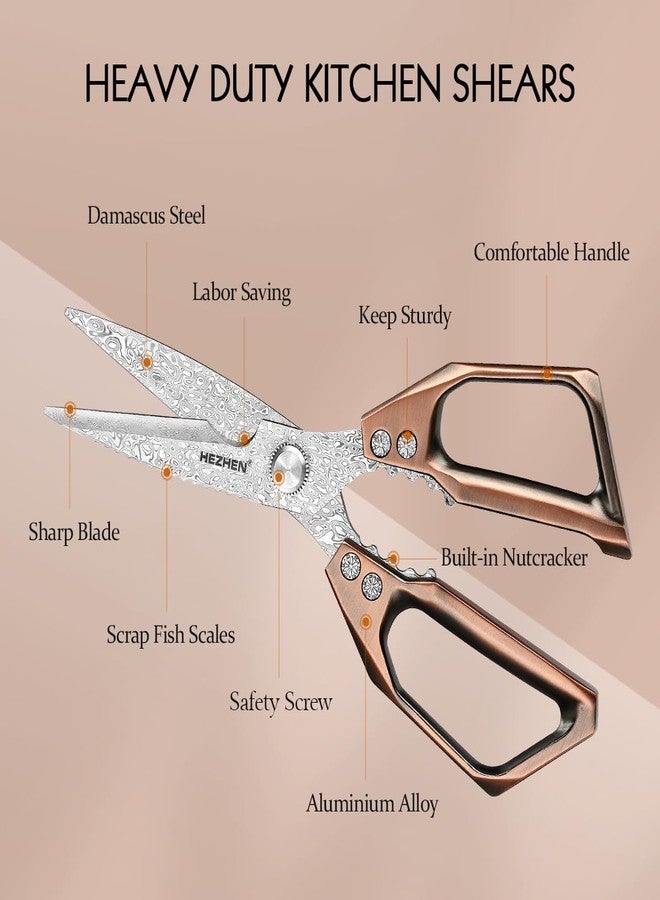 HEZHEN Damascus Kitchen Shears, 110 Layers Damascus Steel Heavy Duty Kitchen Scissors Multifunctional Cooking Scissors Poultry Shears, Aluminium Alloy Handle - Image 3