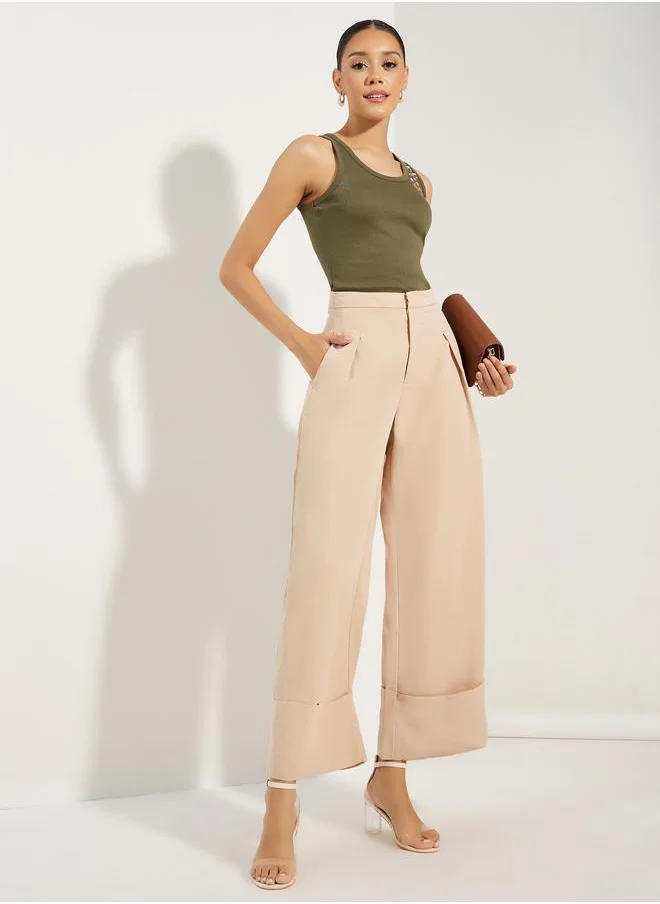 ستايلي Textured Wide Leg Ankle Length Pants