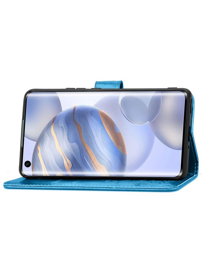 اس-توب جراب لهاتف Huawei Honor 30، جراب جلدي منقوش بأربع أوراق لحماية الهاتف المحمول مع حبل وفتحة للبطاقات ومحفظة ووظيفة قوس - Image 4