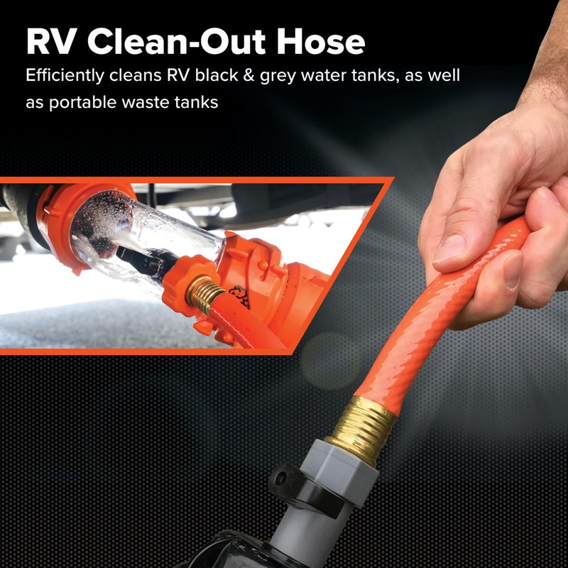 Camco Rhino 25-Ft Clean-Out Camper/RV Black Water Hose - Features a Heavy-Duty PVC Design & Bright Orange Color - Clean-Out Camper Black Water, Grey Water or Tote Tanks - 5/8â€ Inside Diameter (22990) - Image 3
