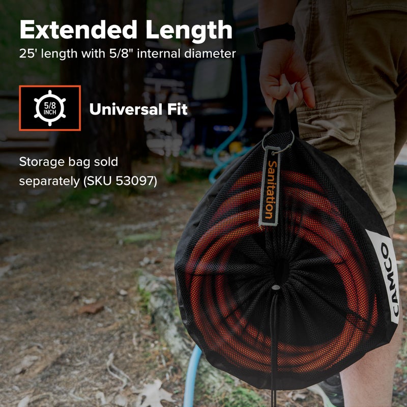 Camco Rhino 25-Ft Clean-Out Camper/RV Black Water Hose - Features a Heavy-Duty PVC Design & Bright Orange Color - Clean-Out Camper Black Water, Grey Water or Tote Tanks - 5/8â€ Inside Diameter (22990) - Image 4