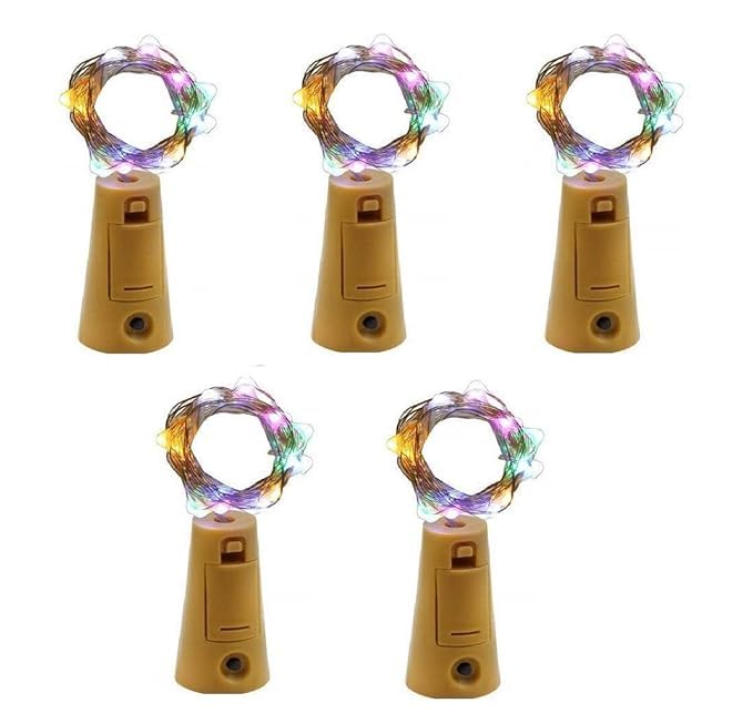Shrux Shrux Multi Color Wine Bottle Cork Lights Copper Wire String LightsGlass Bottle Fairy Lights 20 RGB LED LightIndoor Outdoor Decoration Multicolor String Led LightLong Wire Led String Light5Pc - Image 1