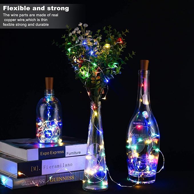 Shrux Shrux Multi Color Wine Bottle Cork Lights Copper Wire String LightsGlass Bottle Fairy Lights 20 RGB LED LightIndoor Outdoor Decoration Multicolor String Led LightLong Wire Led String Light5Pc - Image 5