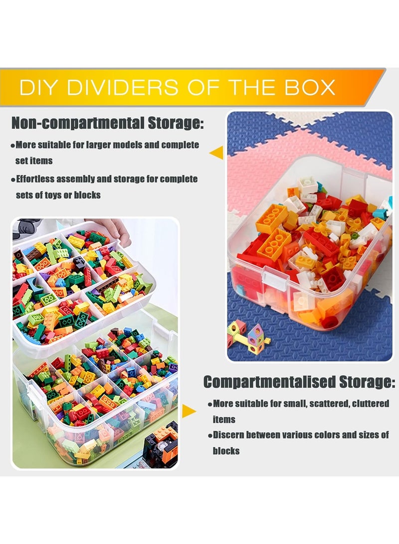 Beauenty Kids Toy storage Box for Lego Stackable Building Blocks Organizers Miniature Containers Bins with Base Plates Lids Portable Playroom Organization Brick Craft Board Adjustable Compartments Carry Case - Image 3