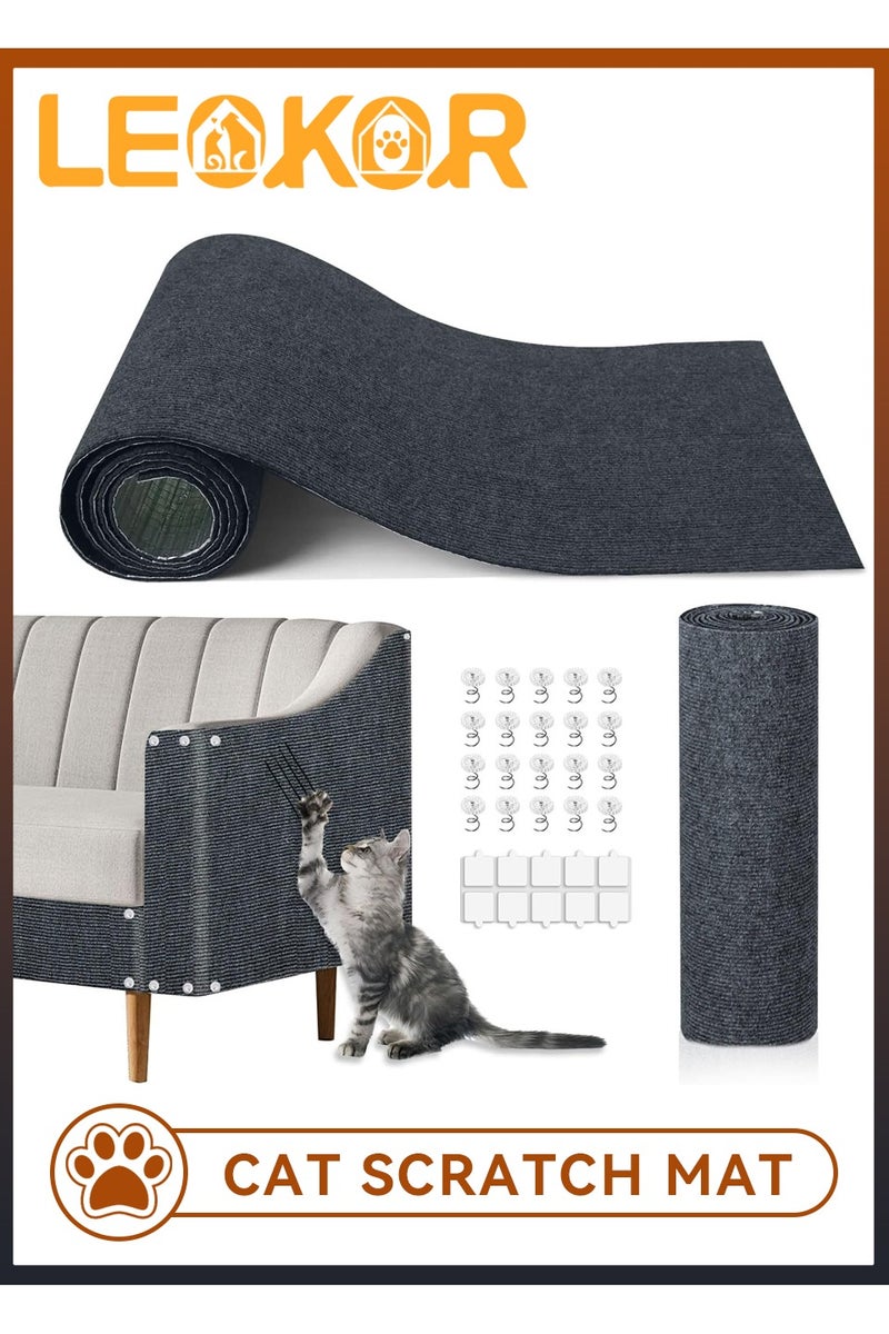 LEOKOR Cat Scratch Mat, 40cm*300cm Trimmable Self-Adhesive Carpet, DIY Climb Cat Scratcher for Furniture Couch or Wall Protector, Sofa Furniture Protector, Cat Couch Protector from Cat Claws, Covering Cat Scratching Post Replacement Pads (Dark Gray) - Image 1