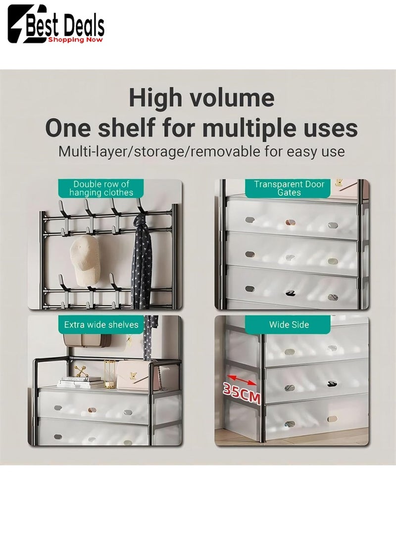 افضل العروض غرفة نوم ، ممر ، مكتب ، باب المدخل ، رف قبعة الأحذية ، معطف قصير يمكن تعليقه ، مع 8 السنانير ، 5 طبقة الغبار واقية رف الأحذية ، رف الأحذية بسيطة ، متعددة الطبقات التجمع ، الغبار واقية تخزين الرف - Image 4