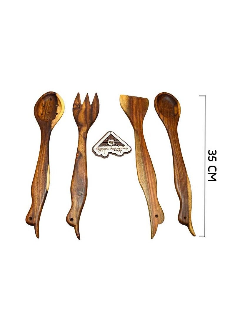 Handmade spoon and fork set of healthy wood, 100% natural colors from the heart of the tree