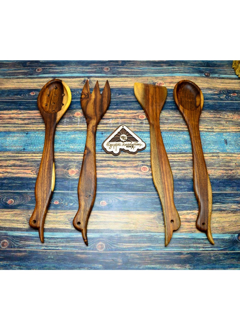 Handmade spoon and fork set of healthy wood, 100% natural colors from the heart of the tree