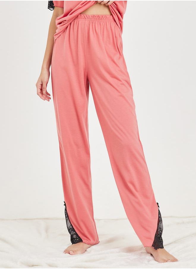 Styli - Lace Insert Bow Detail T-shirt and Pyjama Set - Image 1
