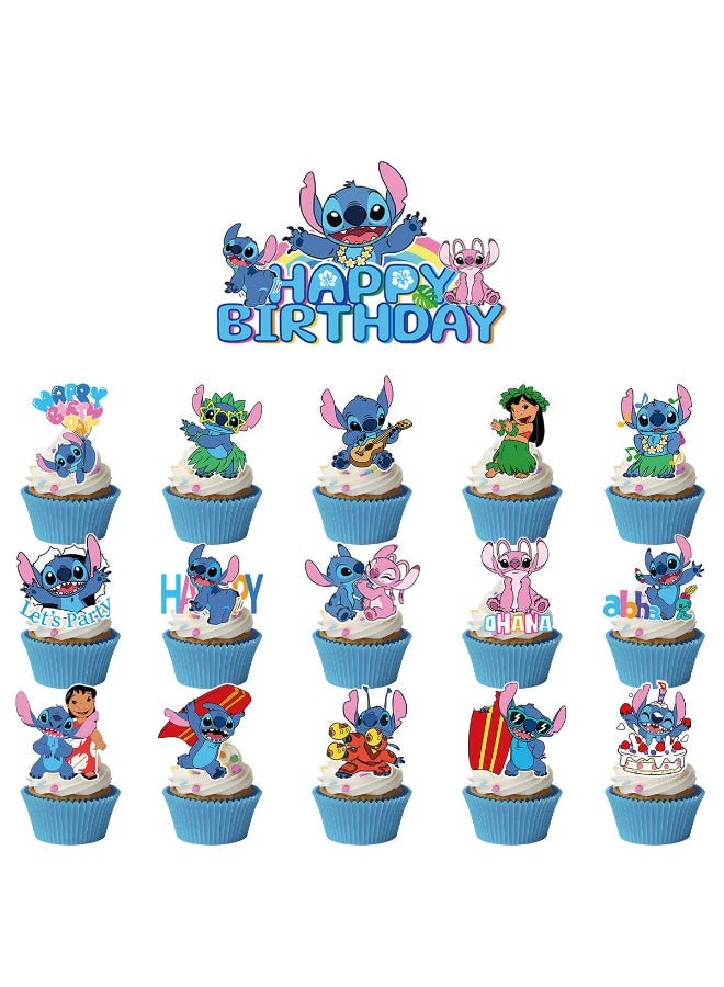 HIHILOOK 16 Stitch-themed birthday cake toppers, cake decorations, birthday party supplies - Image 1