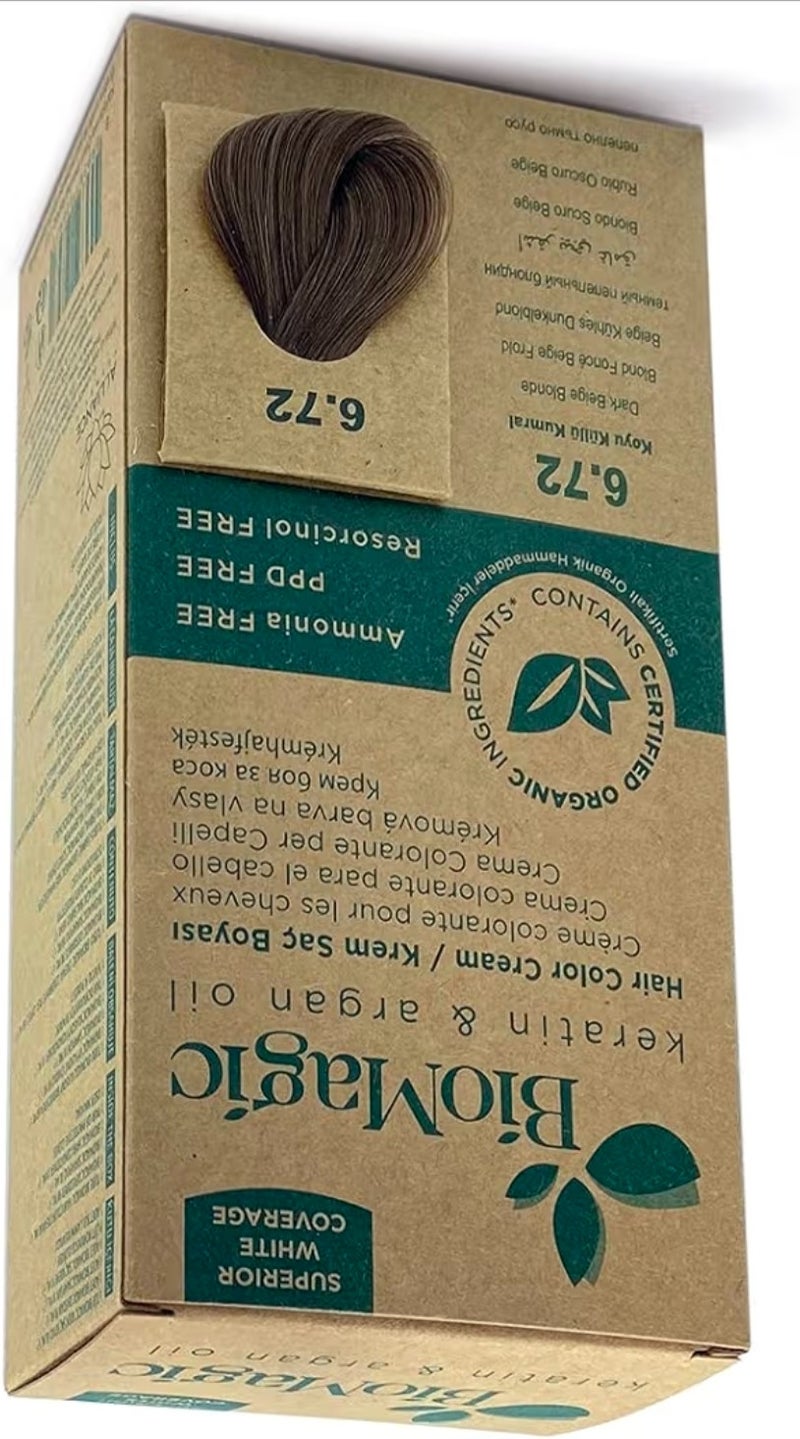 بيوماجيك صبغة شعر بيوماجيك 6.72، 60 مل، لون أشقر بيجي غامق (كيراتين وزيت الأرغان) - Image 2