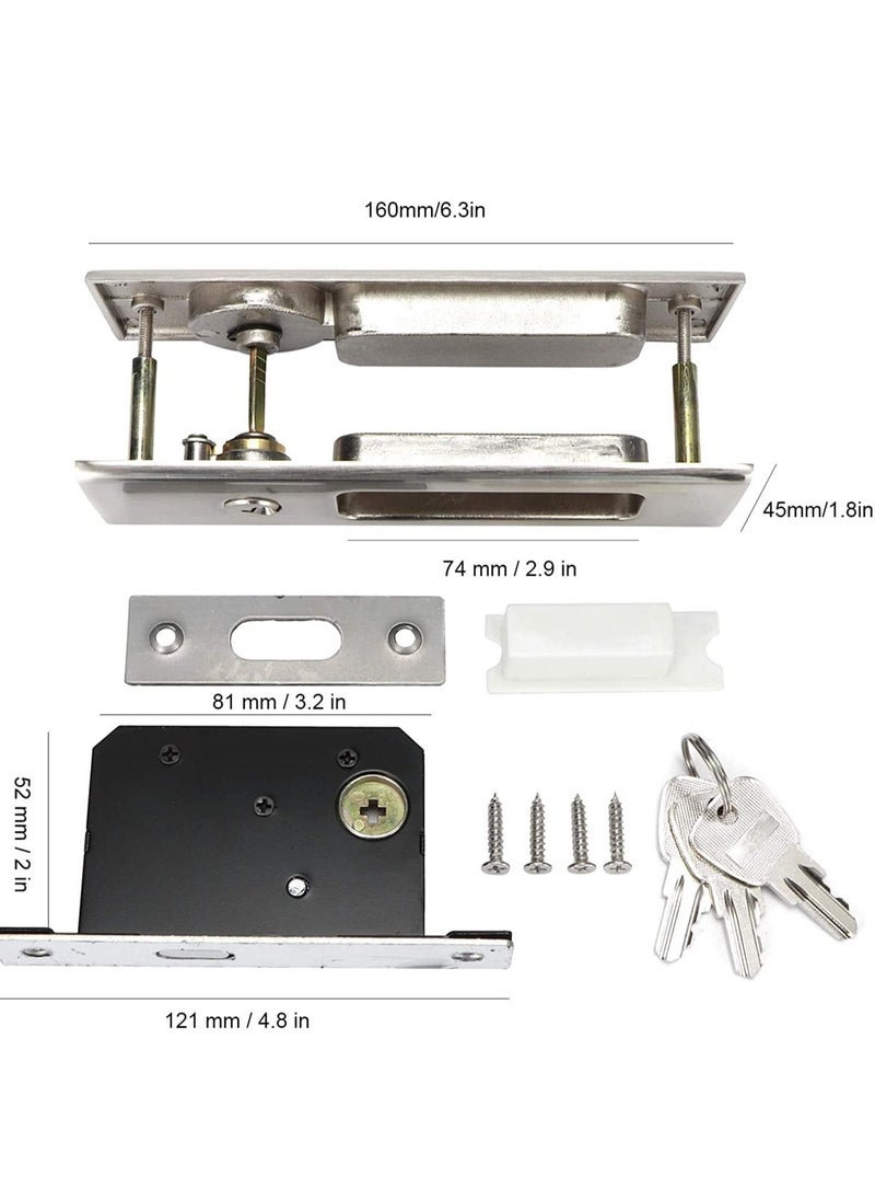 Privacy Pocket Door Lock Hardware with Key Recessed Sliding Door Mortise Lock, Double Barn Door Lock Invisible Furniture Hardware for 38mm 55mm Thickness Door - Image 4