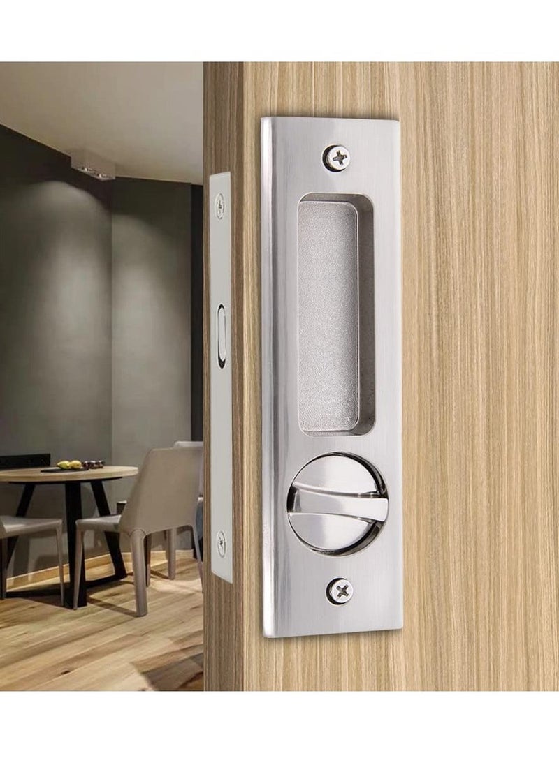 Privacy Pocket Door Lock Hardware with Key Recessed Sliding Door Mortise Lock, Double Barn Door Lock Invisible Furniture Hardware for 38mm 55mm Thickness Door - Image 1