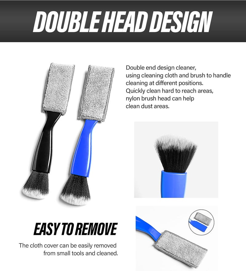 Reswish Universal 2 in 1 Duster for Car Clean,Car Bursh Tool,Double Head Brush,Auto Interior Detailing Brush,Soft Car Interior Detailing Brush Dust Brush (Blue) - Image 3