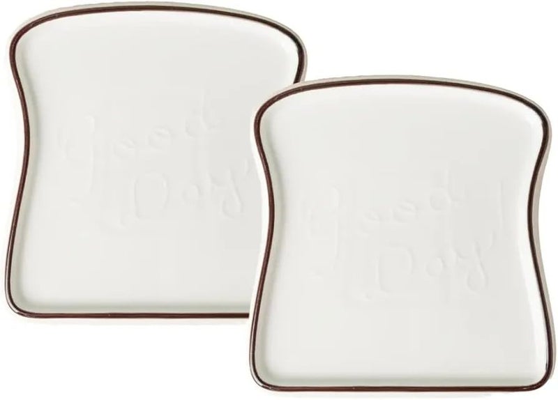 Shopping shots Set of 2 White Ceramic Bread-Shaped Serving Plates - Perfect for Tea Time Snacks, Sandwiches, Starters, or Burgers (6.6 inches) - Image 2