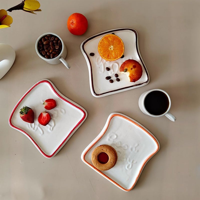 Shopping shots Set of 2 White Ceramic Bread-Shaped Serving Plates - Perfect for Tea Time Snacks, Sandwiches, Starters, or Burgers (6.6 inches) - Image 1