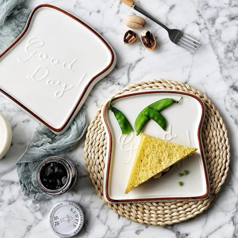 Shopping shots Set of 2 White Ceramic Bread-Shaped Serving Plates - Perfect for Tea Time Snacks, Sandwiches, Starters, or Burgers (6.6 inches) - Image 3