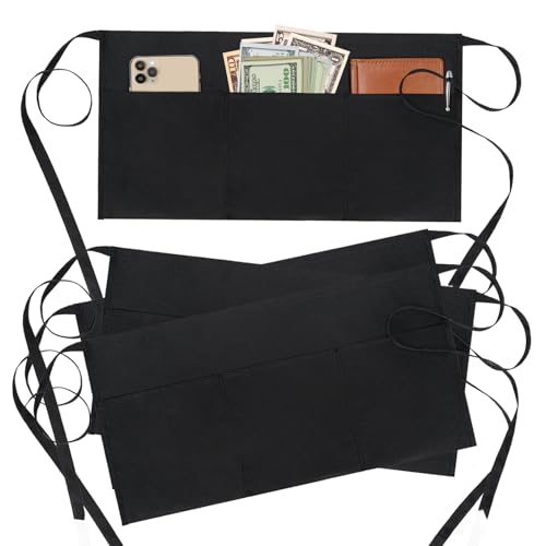 BOHARERS 4 Pack Waitress Apron With 3 Pockets-Black Server Aprons-Waiter Short Half Waist Servers Apron - Image 1