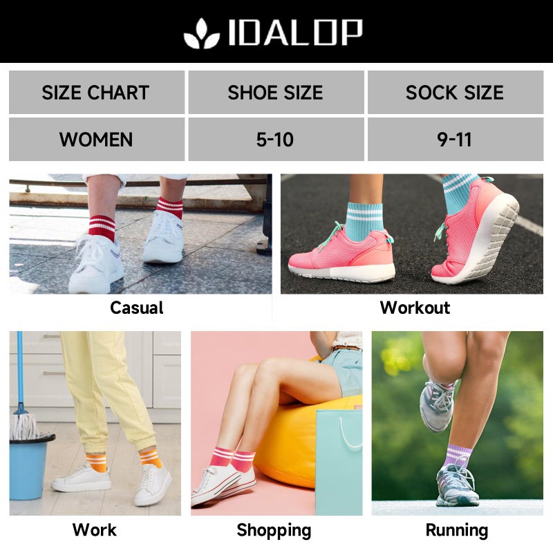 IDALOP 20 Pairs Cute & Colorful Striped Quarter Crew Women's Colored Socks, Size 9-11 - Image 5