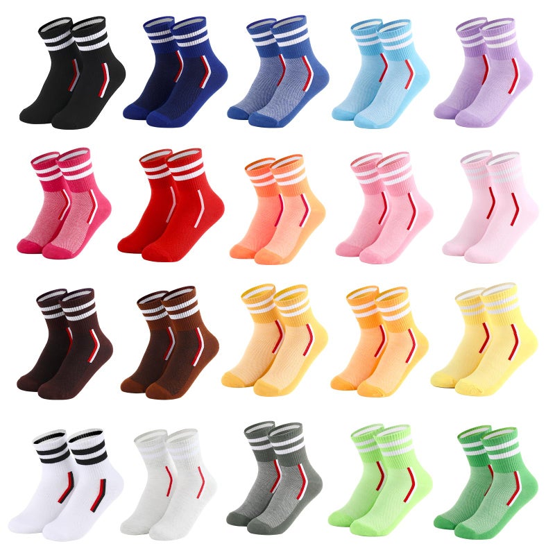 IDALOP 20 Pairs Cute & Colorful Striped Quarter Crew Women's Colored Socks, Size 9-11 - Image 1