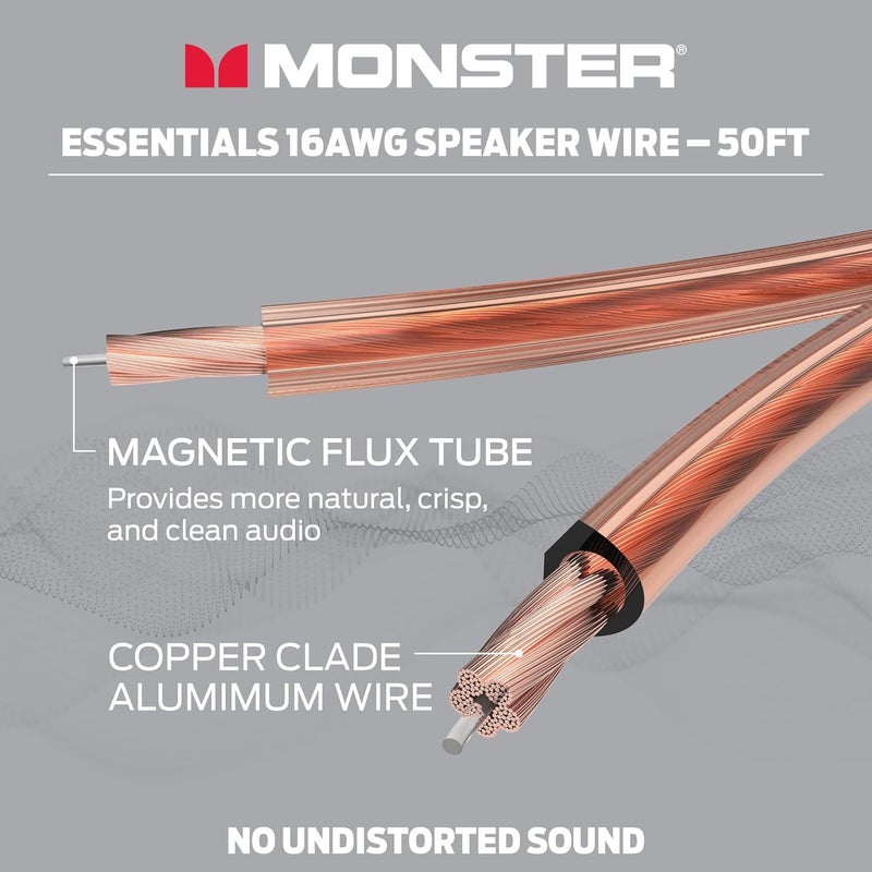 Monster Essentials High Performance Speaker Wire 16 Gauge Copper Clad Aluminum (CCA) Speaker Cable 50 FT Spool – Ideal Home Cinema Speaker Wire Cable and Car Audio Speaker Cables/Speaker Wires - Image 4