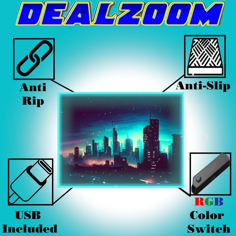 DEALZOOM Gaming Rug RGB LED Light (3x5 Skyline) - Bedroom Gamer Rug Floor Mat Gaming Decor - Kids Room Rug Anti Slip Mat for Gamer Chair â€“ Play Game Room DÃ©cor for Teen, Boys, Kids - Image 5