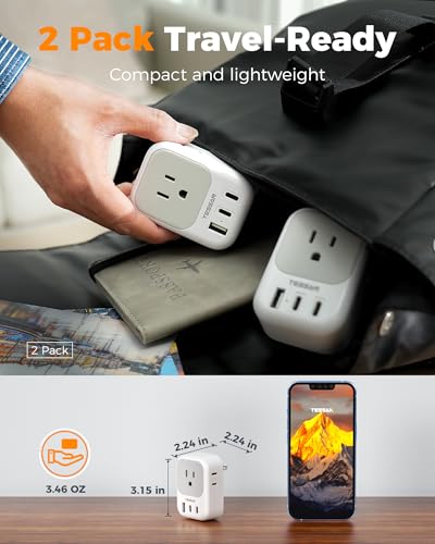 TESSAN US to Japan Plug Adapter 2 Pack, TESSAN 2 Prong to 3 Prong Outlet Adapter with 4 Outlets 3 USB (2 USB-C), Outlet Adaptor US to Japan China Mexico Philippines Canada Peru Thailand Vietnam - Image 5