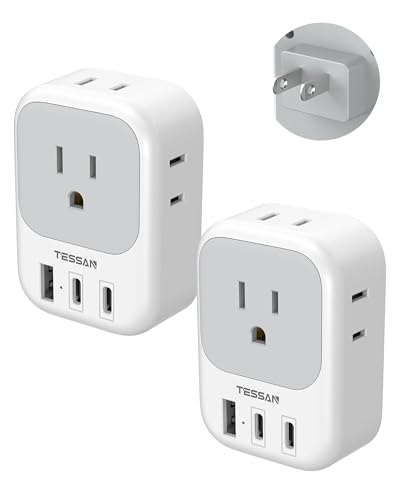TESSAN US to Japan Plug Adapter 2 Pack, TESSAN 2 Prong to 3 Prong Outlet Adapter with 4 Outlets 3 USB (2 USB-C), Outlet Adaptor US to Japan China Mexico Philippines Canada Peru Thailand Vietnam - Image 1