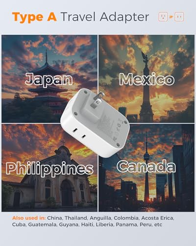 TESSAN US to Japan Plug Adapter 2 Pack, TESSAN 2 Prong to 3 Prong Outlet Adapter with 4 Outlets 3 USB (2 USB-C), Outlet Adaptor US to Japan China Mexico Philippines Canada Peru Thailand Vietnam - Image 2