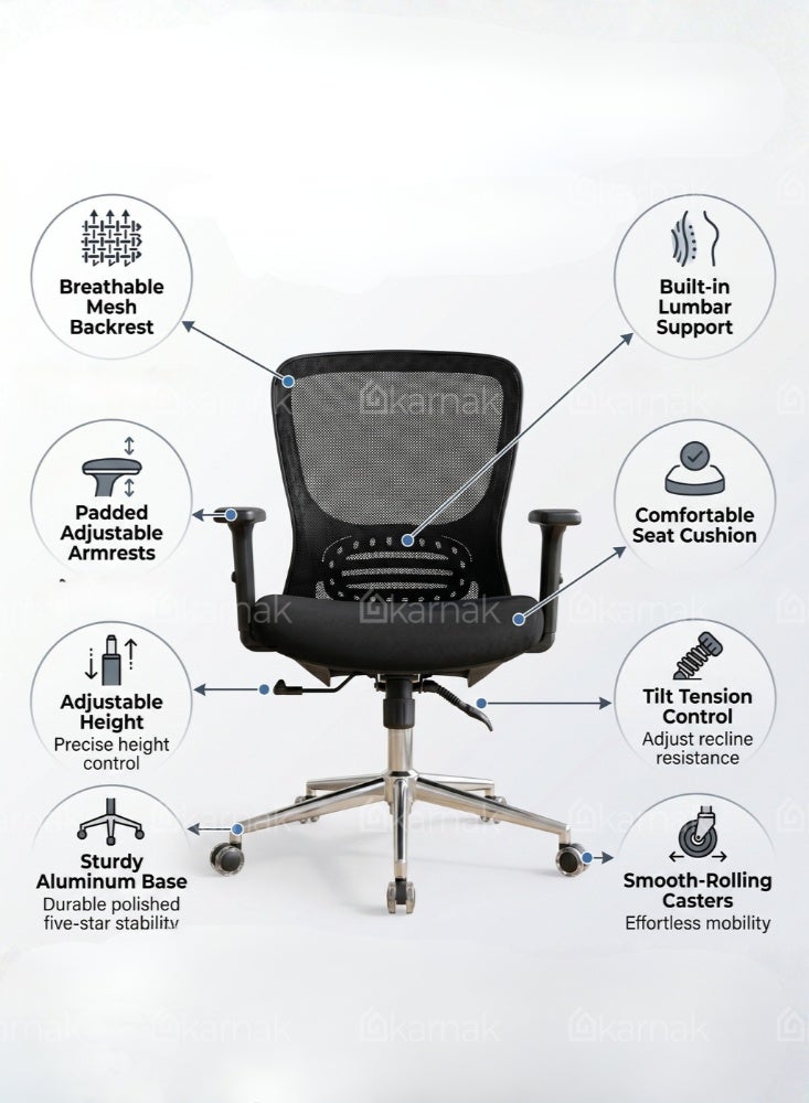 KARNAK Tango Medium Back Office Chair - Black - Image 5