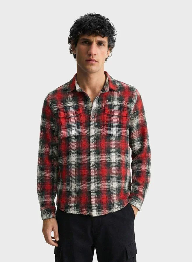 The Indian Garage Co Men Regular Fit Checked Round Neck Full Sleeves Overshirt