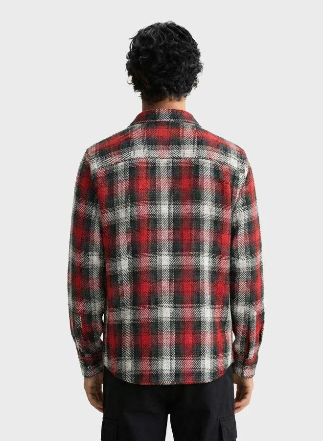 The Indian Garage Co Men Regular Fit Checked Round Neck Full Sleeves Overshirt