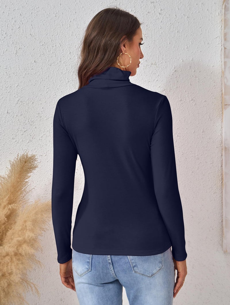ACIEMR Turtleneck Tops for Women - Lightweight Stretch Long Sleeve Shirts, Slim Fit Thermal Base Layer Tee for Work, Office & Everyday Fashion Navy Blue Large - Image 5