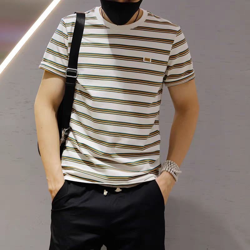 Men'S Short-Sleeved Striped T-Shirt Base Shirt Round Neck Short-Sleeved Casual Half-Sleeved Youth Slim-Fit Trendy Korean Style - Image 3