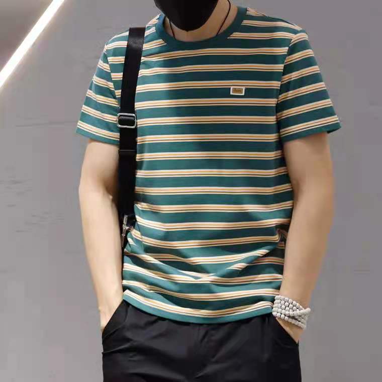 Men'S Short-Sleeved Striped T-Shirt Base Shirt Round Neck Short-Sleeved Casual Half-Sleeved Youth Slim-Fit Trendy Korean Style - Image 4
