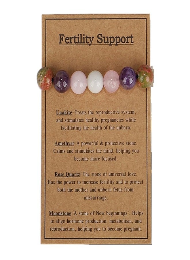 DATOA Healing Chakra Crystal Bead Bracelet With Card Spiritual Anxiety Relief Reiki Stone String Bracelet Balancing Energy Yoga Meditation Protection Jewelry Gifts for Women Men - Fertility Support - Image 1
