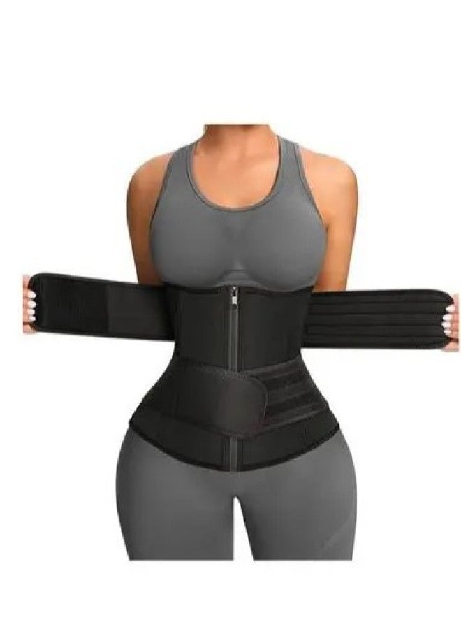 Source Waist Trainer Sports Sweat Postpartum Body Shaping Double Belt Zipper Belly Belt