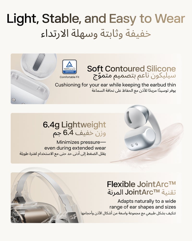 SHOKZ OpenDots 2 Open Ear Headphones - Premium Dolby Audio, Bluetooth 6.1, 40 hrs Playtime, IP57, Grey - Image 5
