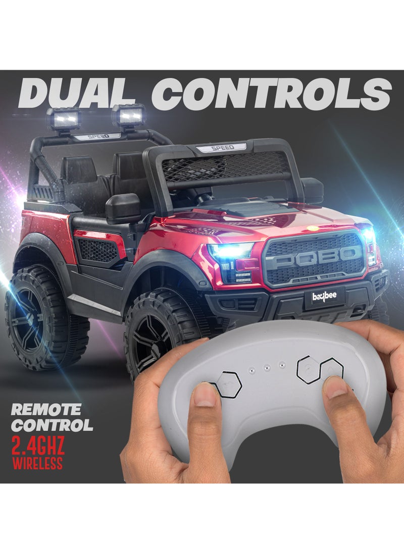 BAYBEE - Bronco Battery Operated Jeep for Kids Rechargeable Battery Car for Kids with Music Led Light Ride On Kids Car Jeep Racing Baby Car Electric Car for Kids Children 2 to 7 Years Boy Girl Red - Image 1