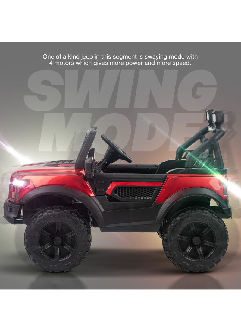 BAYBEE - Bronco Battery Operated Jeep for Kids Rechargeable Battery Car for Kids with Music Led Light Ride On Kids Car Jeep Racing Baby Car Electric Car for Kids Children 2 to 7 Years Boy Girl Red - Image 1
