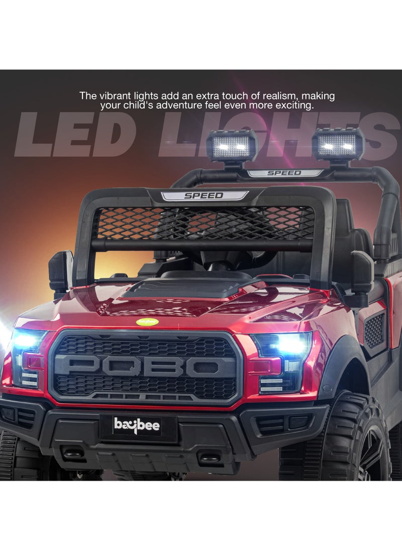 BAYBEE - Bronco Battery Operated Jeep for Kids Rechargeable Battery Car for Kids with Music Led Light Ride On Kids Car Jeep Racing Baby Car Electric Car for Kids Children 2 to 7 Years Boy Girl Red - Image 1