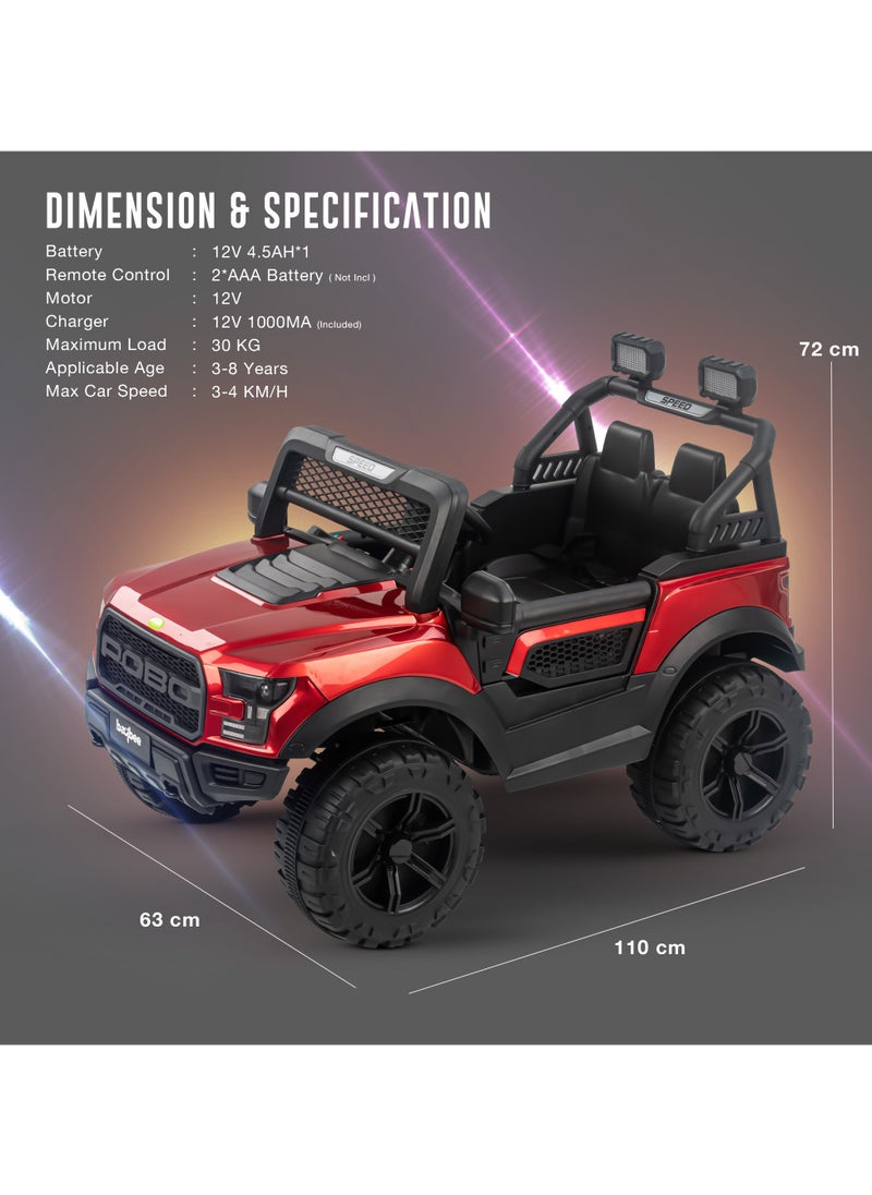 BAYBEE - Bronco Battery Operated Jeep for Kids Rechargeable Battery Car for Kids with Music Led Light Ride On Kids Car Jeep Racing Baby Car Electric Car for Kids Children 2 to 7 Years Boy Girl Red - Image 1