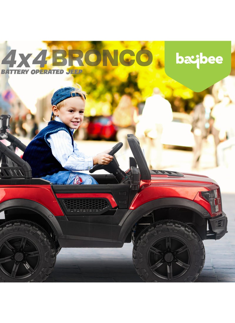 BAYBEE - Bronco Battery Operated Jeep for Kids Rechargeable Battery Car for Kids with Music Led Light Ride On Kids Car Jeep Racing Baby Car Electric Car for Kids Children 2 to 7 Years Boy Girl Red - Image 1